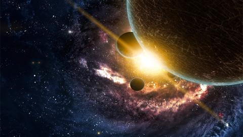 太空中星云上的行星