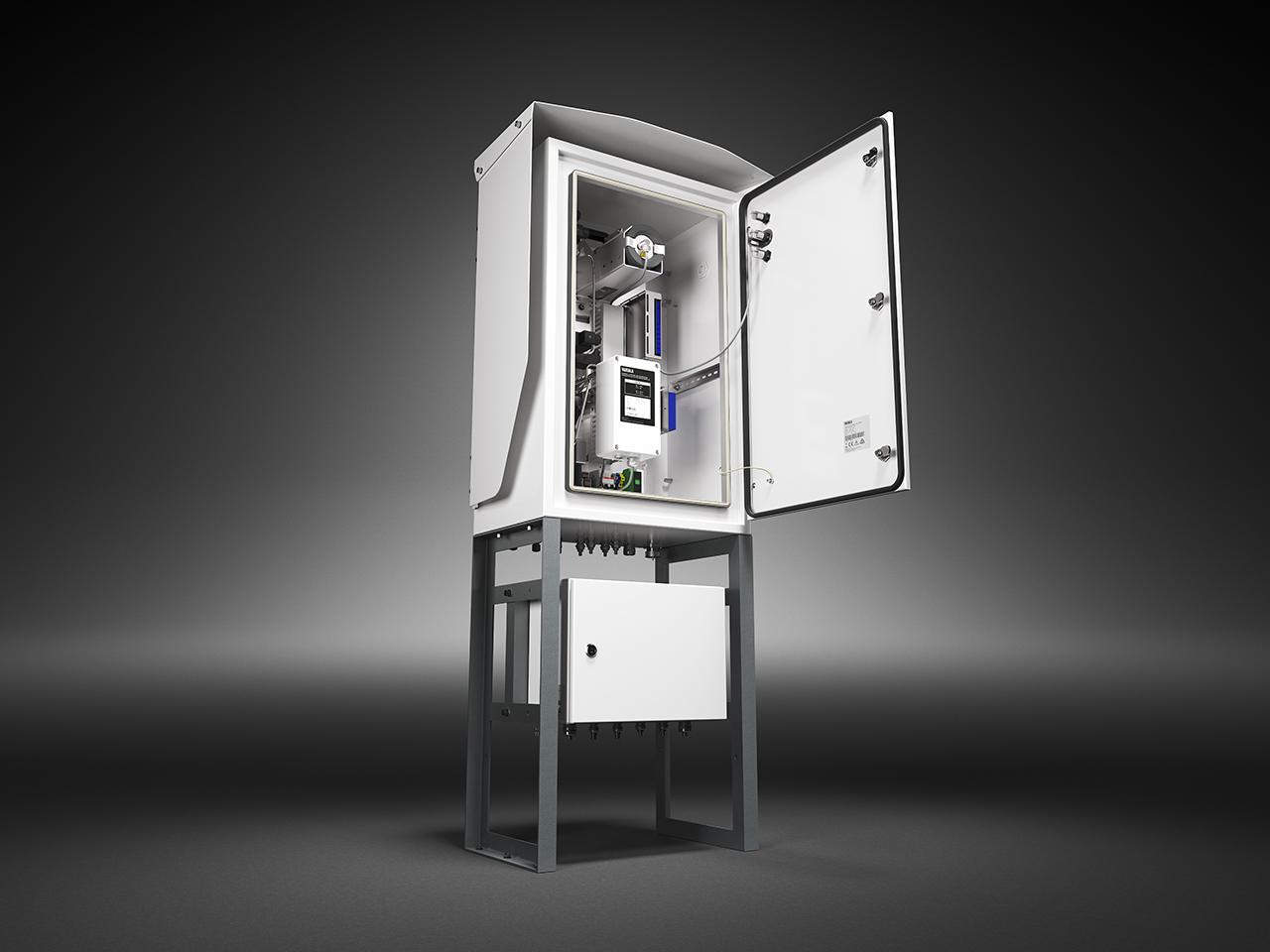 Dispositivo di monitoraggio DGA Optimus™ OPT100 di Vaisala per l'analisi avanzata dei gas disciolti con il metodo della pressione totale del gas, che rileva perdite d'aria nei trasformatori.