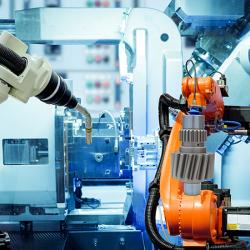  Industrial  welding robot on smart factory