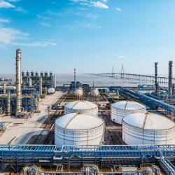 Petrochemical plant industrial equipment by the sea